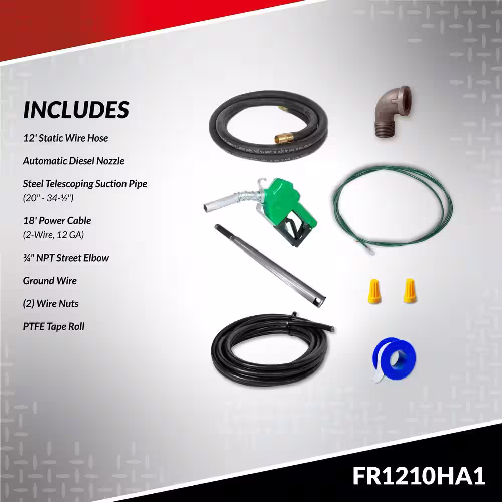 FILL-RITE 12-Volt 15 GPM 1/4 hp. Fuel Transfer Utility Pump w/12' Hose, Automatic Nozzle, and Suction Pipe