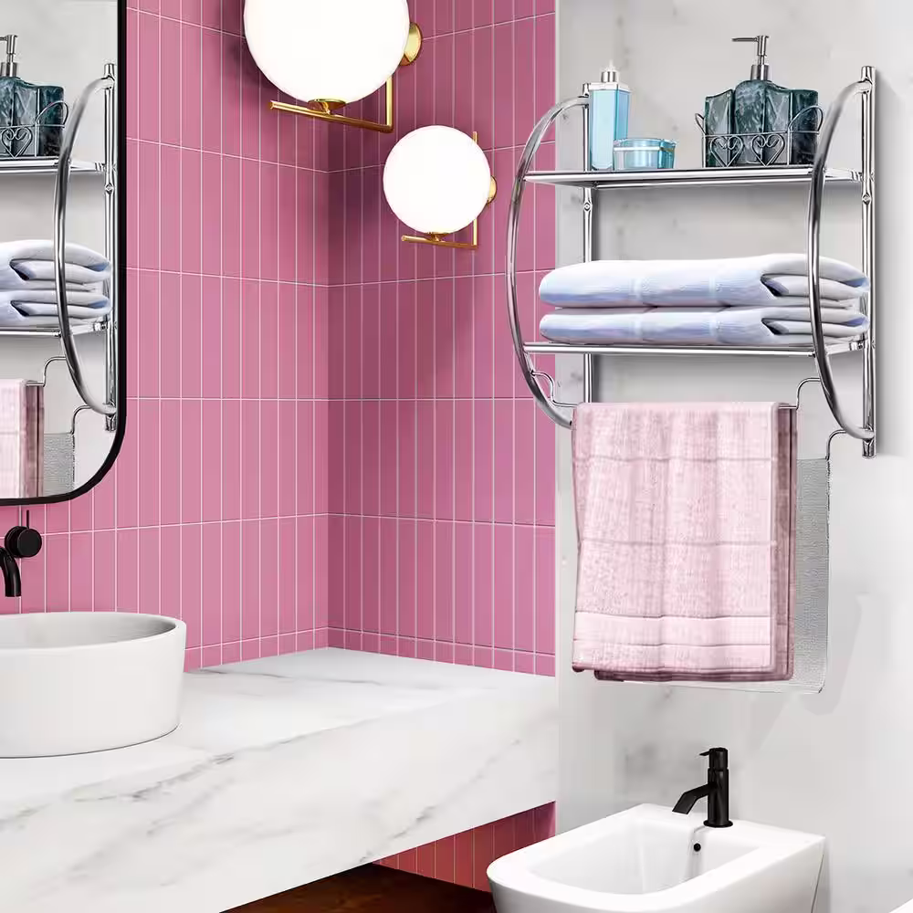 CASAINC 2-Tier Wall Mount Shower Organizer Storage Towel Rack in Chrome