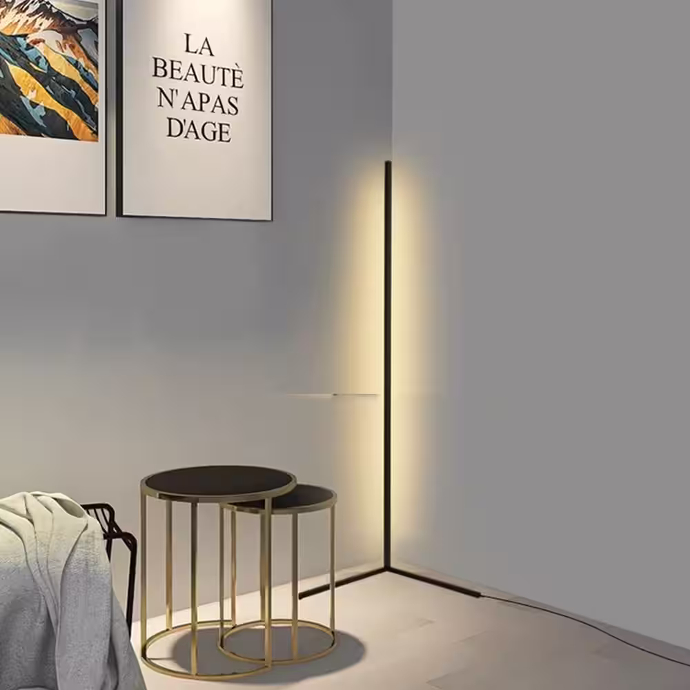 None 47 in. Modern Black LED Vertical Corner Stepless Dimmable Floor Lamp with Acrylic Shade