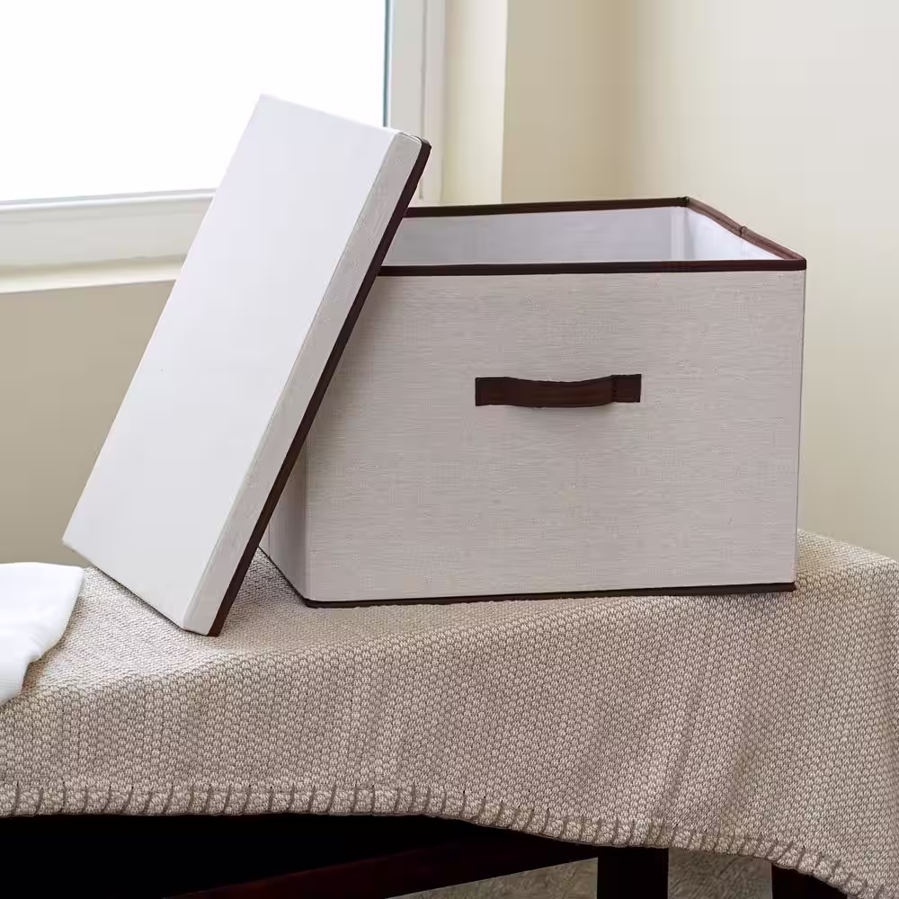 HOUSEHOLD ESSENTIALS 14.5 -Gal. Wide KD Storage Box with Lid Box in Natural with Trim