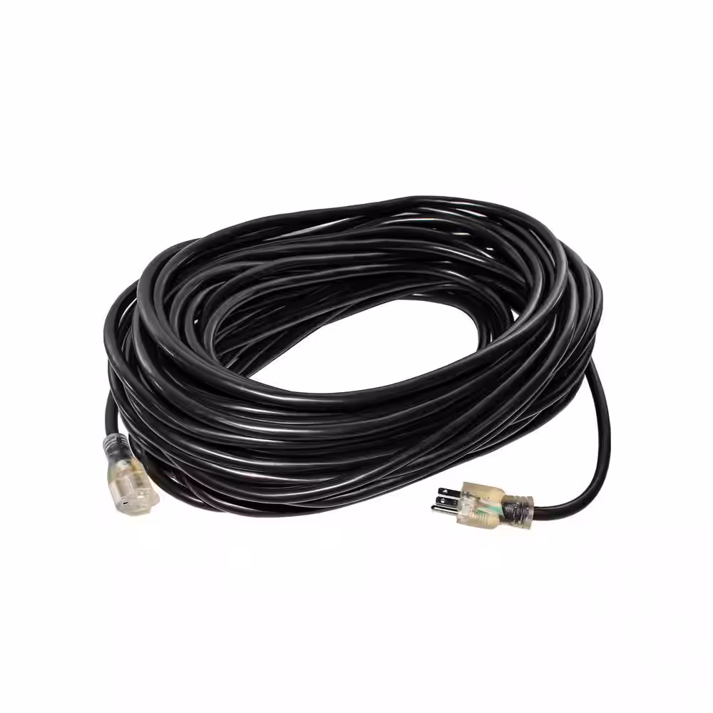 None 12/3 100 ft. SJTW 15 Amp, 125-Volt 1875-Watt Lighted End Indoor/Outdoor Black Heavy-Duty Extension Cord (2-Pack)