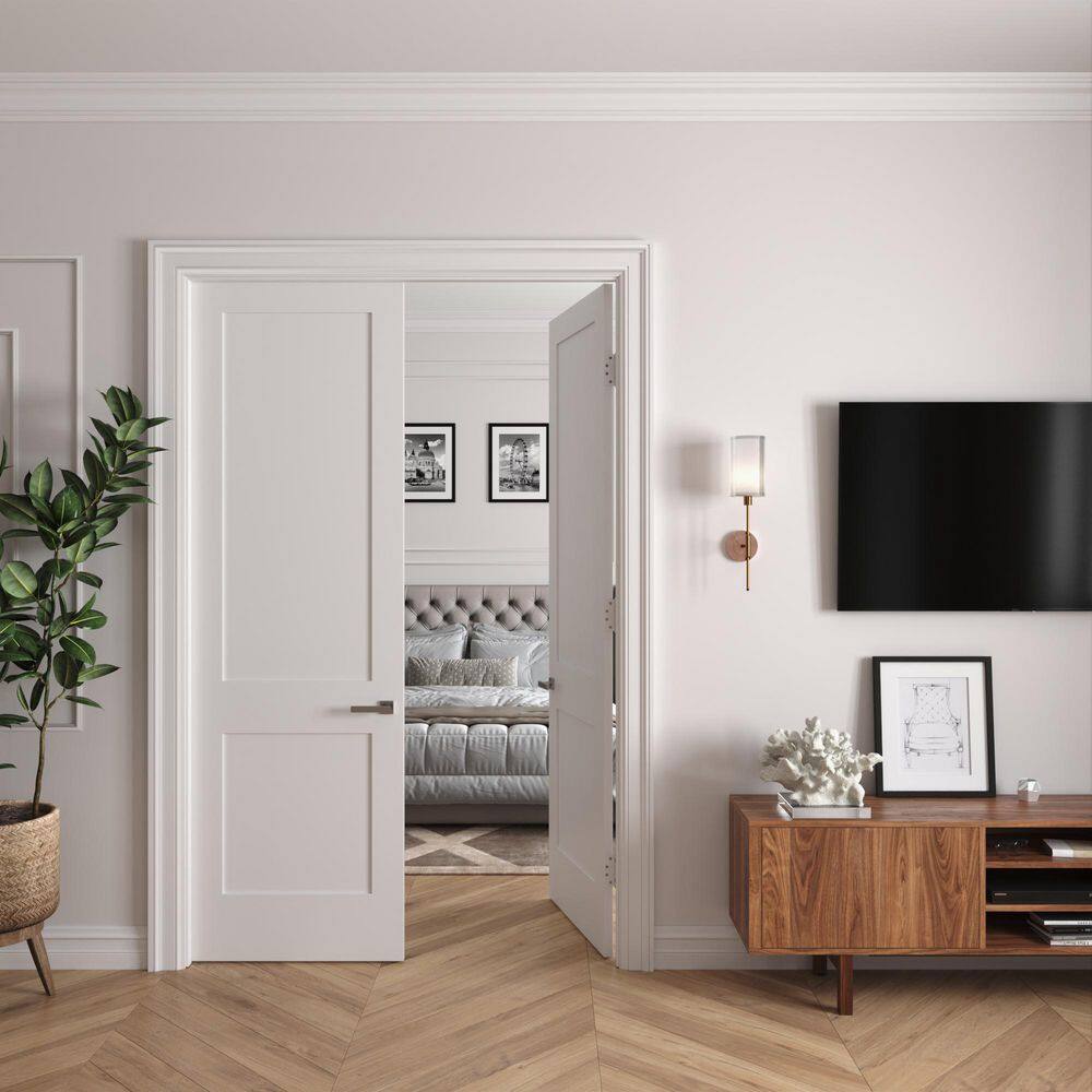 RESO 68 in. x 96 in. Bi-Parting Solid Core Primed White Composite Wood Double Pre-hung interior French Door Satin Nickel