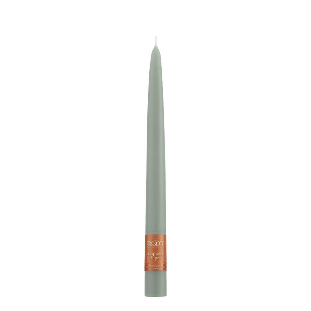 ROOT CANDLES 9 in. Dipped Taper Sage Green Unscented Dinner Candle (Box of 12)