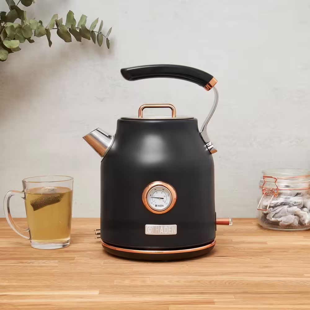 HADEN Dorset 1.7 l 7-Cup Black and Copper Stainless Steel Electric Kettle with Auto Shut-Off and Boil-Dry Protection