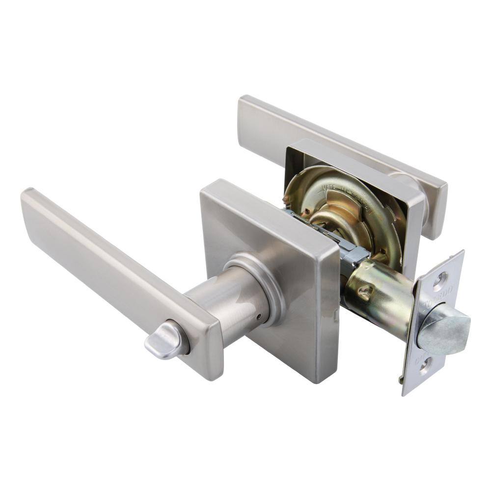Toledo European Privacy Bed/Bath Satin Nickel Lugo Door Handle Set