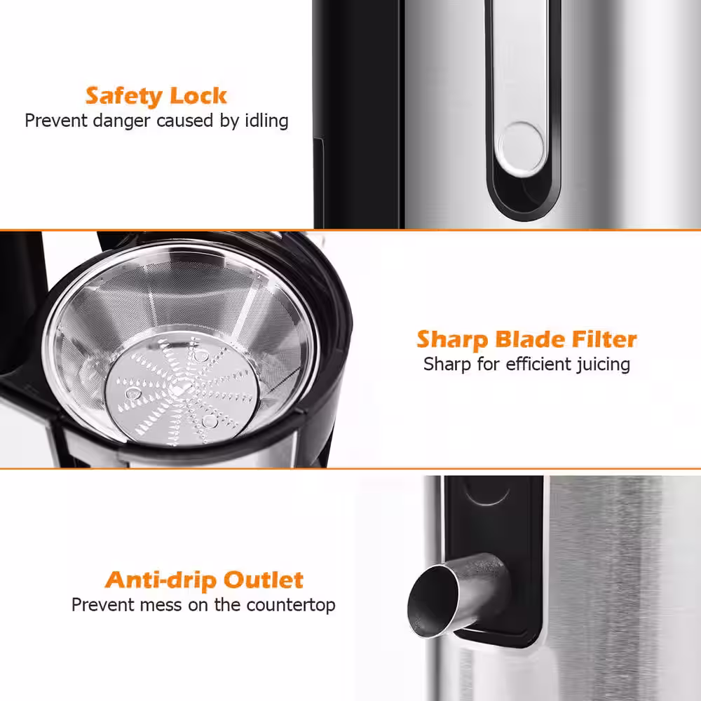 Costway 400-Watt 44 oz. Silver Masticating Juicer with Dual-Speed